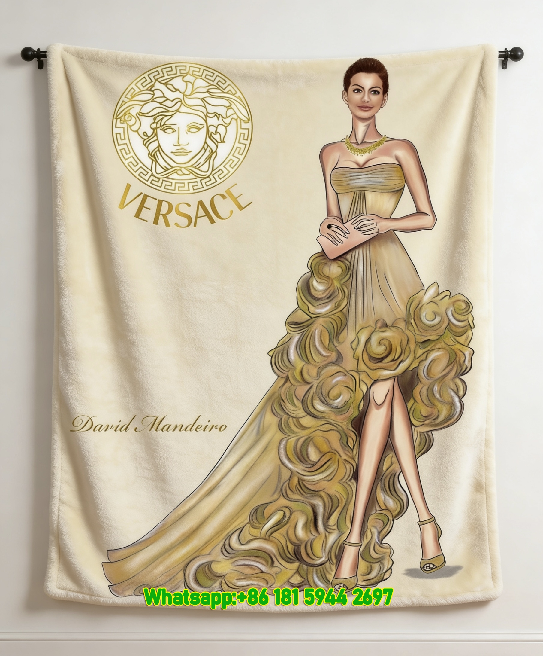 Versace Gold Medusa Print Flannel Sofa Throw Blanket IMG_1761